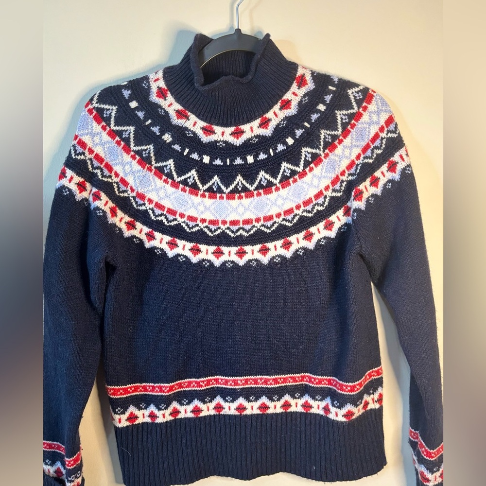 J. Crew Navy and Red Turtleneck Fair Isle  Style‎ Sweater size S